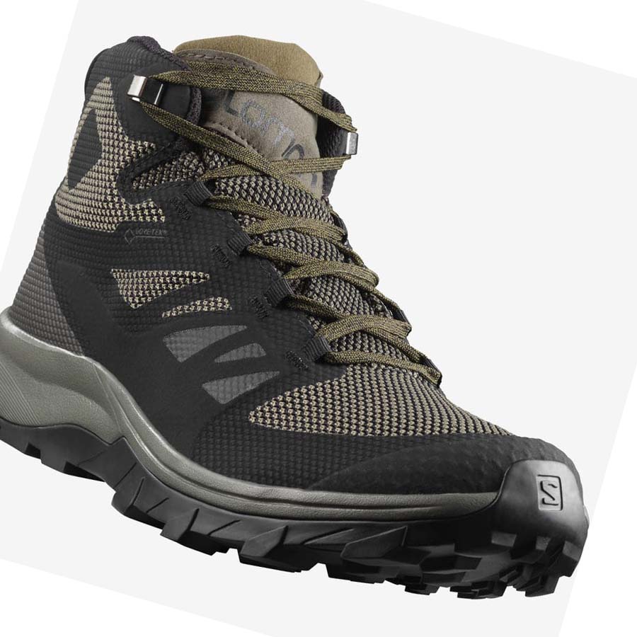 Salomon OUTLINE MID GORE-TEX Erkek Yürüyüş Ayakkabısı Zeytin Yeşili Siyah | TR 3597ILH